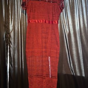Lulu's Red Crochet Lace Midi Dress